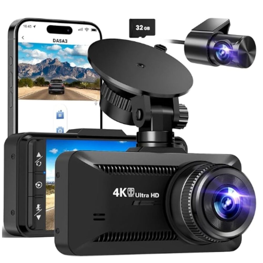 Dash Cam Front and Rear 4K/1080P 3.94'' IPS Screen Dash Camera with 32GB SD Card
